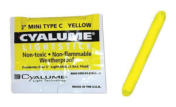 Lightstick, Yellow, 4 hr., 2 in. L, PK50
