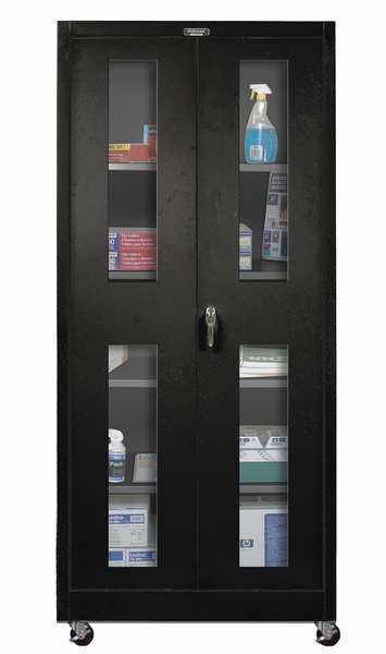 Clearview Door Storage Cabinet, 36 in W, 72 in H, 24 in D, Black