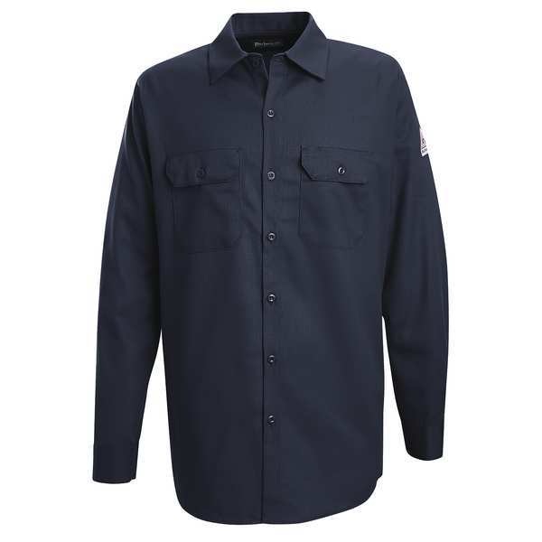 Flame Resistant Collared Shirt, Navy, EXCEL Flame Resistant(R) Flame Resistant, 100% Cotton, S