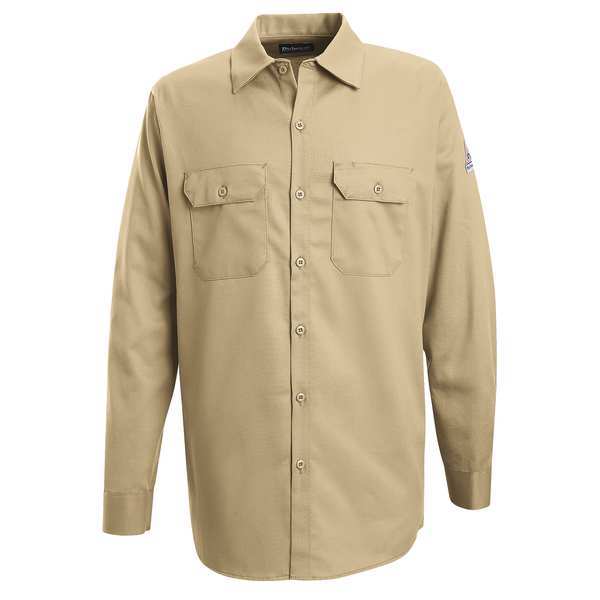 Flame Resistant Collared Shirt, Khaki, EXCEL Flame Resistant(R) Flame Resistant, 100% Cotton, L Long