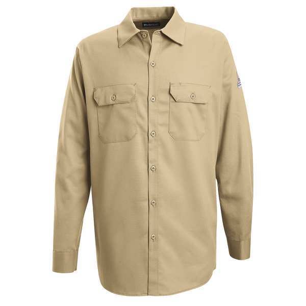 Flame Resistant Collared Shirt, Khaki, EXCEL Flame Resistant(R) Flame Resistant, 100% Cotton, XL