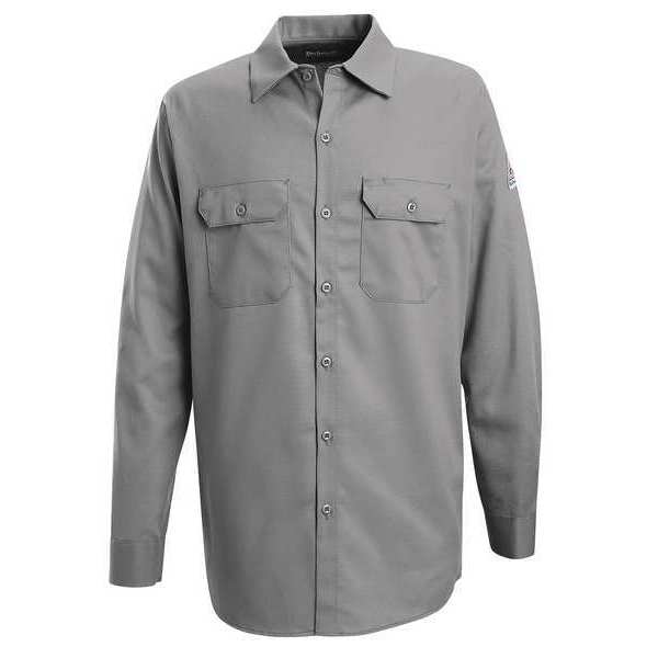 Flame Resistant Collared Shirt, Silver Gray, EXCEL Flame Resistant(R) Flame Resistant, 100% Cotton, M