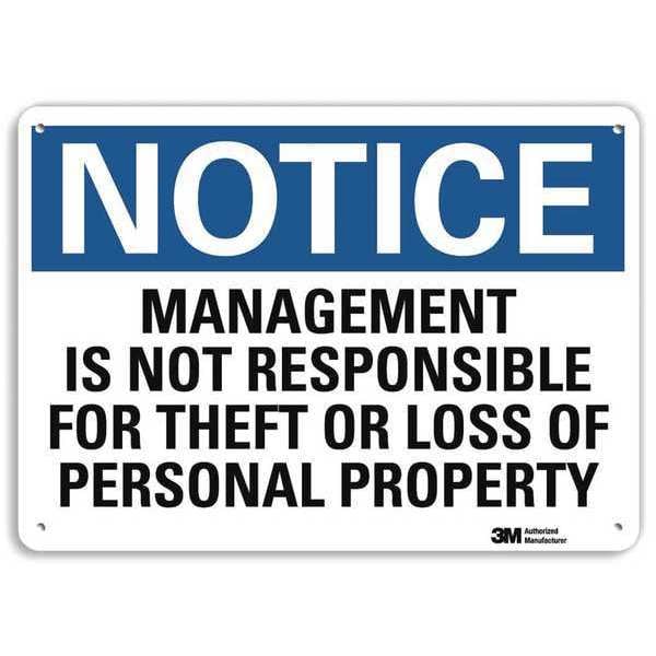 Notice Sign, 10 in H, 14 in W, Plastic, Horizontal Rectangle, English, U5-1319-NP_14X10