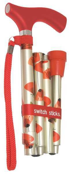 Walking Stick, Single, 12in H, Poppies, Wood