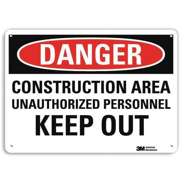 Danger Sign, 10 in Height, 14 in Width, Plastic, Horizontal Rectangle, English