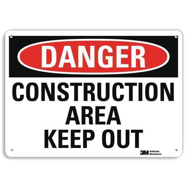Danger Sign, 10 in Height, 14 in Width, Plastic, Horizontal Rectangle, English