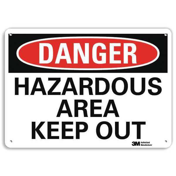 Danger Sign, 10 in Height, 14 in Width, Aluminum, Vertical Rectangle, English