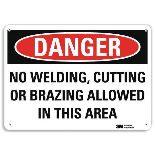 Danger Sign, 10 in Height, 14 in Width, Aluminum, Horizontal Rectangle, English