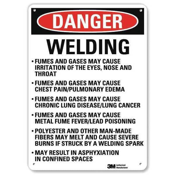 Danger Sign, 10 in Height, 7 in Width, Aluminum, Vertical Rectangle, English