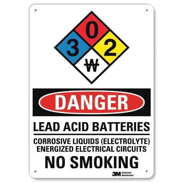 Danger No Smoking Sign, 14 in Height, 10 in Width, Aluminum, Vertical Rectangle, English