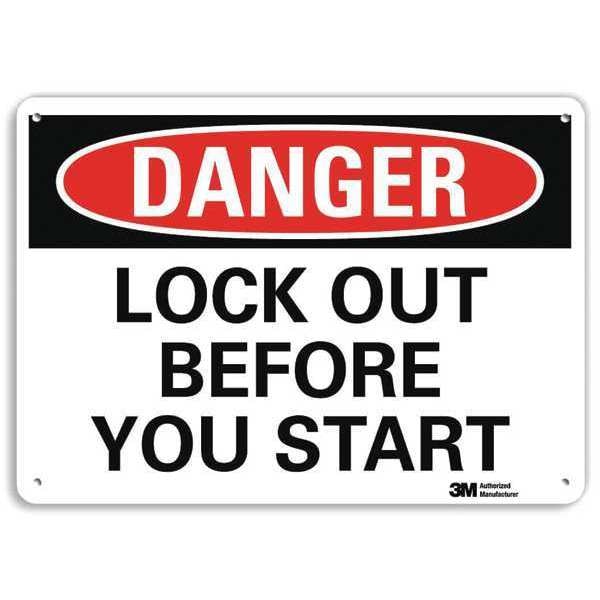 Danger Sign, 10 in Height, 14 in Width, Plastic, Horizontal Rectangle, English