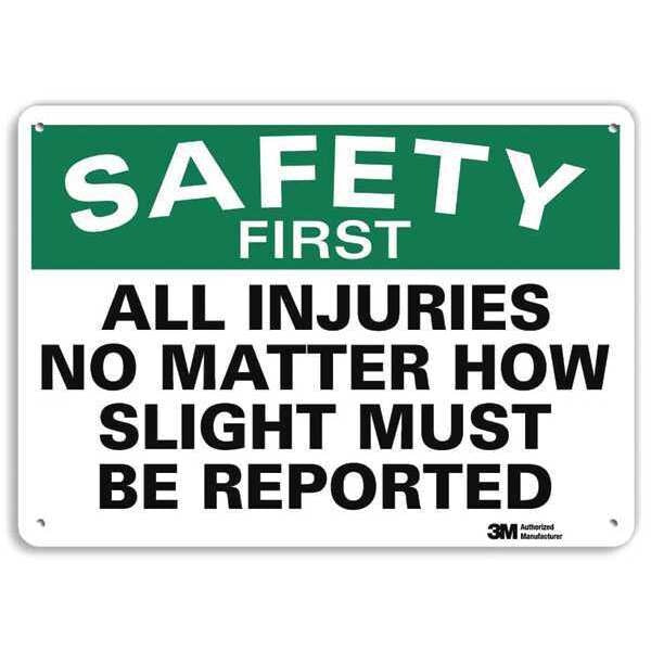 Safety First Sign, 10 in H, 14 in W, Aluminum, English, U7-1161-NA_14x10