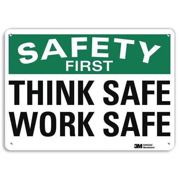 Safety First Sign, 10 in H, 14 in W, Aluminum, English, U7-1255-NA_14x10