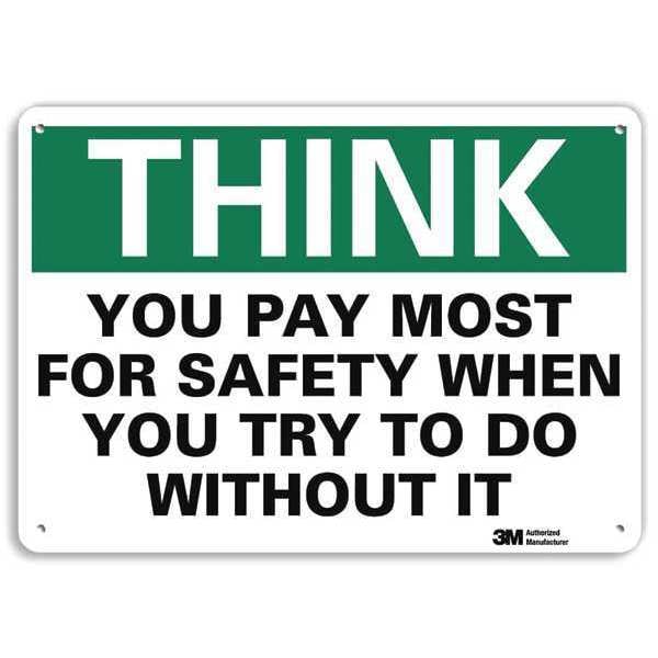Think Sign, 10 in H, 14 in W, Aluminum, English, U7-1351-NA_14x10