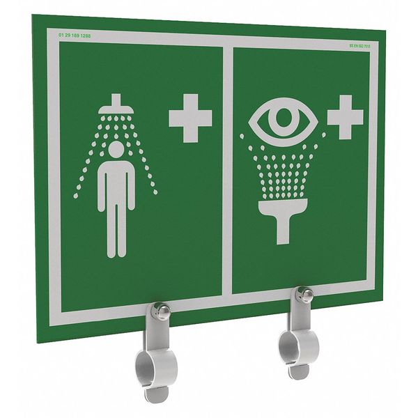 Shower and Eyewash Sign with Brackets, 12 in Height, 10 in Width, Aluminum, Vertical Rectangle