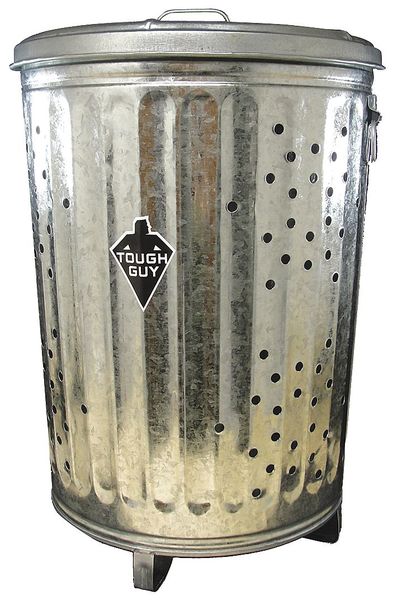 20 gal Round Recycling Bin, Flat Top, Silver, Steel, 1 Openings