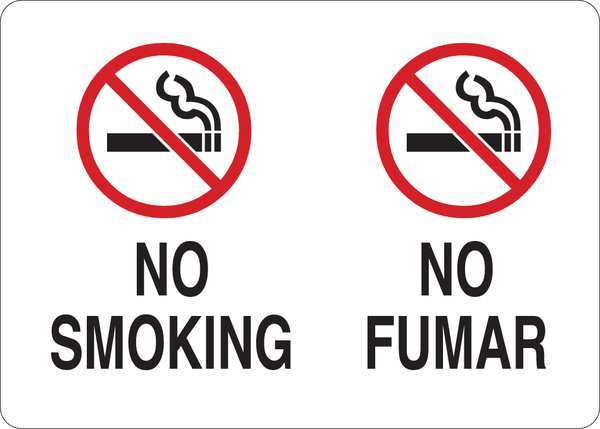 No Smoking Sign, 10 in Height, 14 in Width, Plastic, English, Spanish