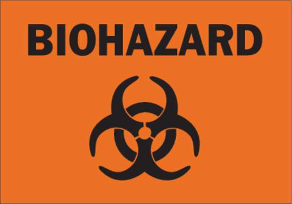 Biohazard Sign, 7 in H, 10 in W, Plastic, English, 35GA26