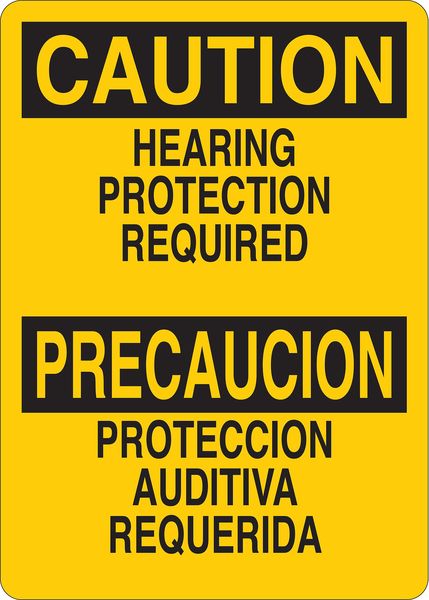 Caution Sign, 14 in H, 10 in W, Plastic, English, Spanish, 34GJ01