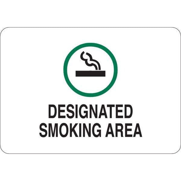 Smoking Area Sign, 7 in Height, 10 in Width, Vinyl, English