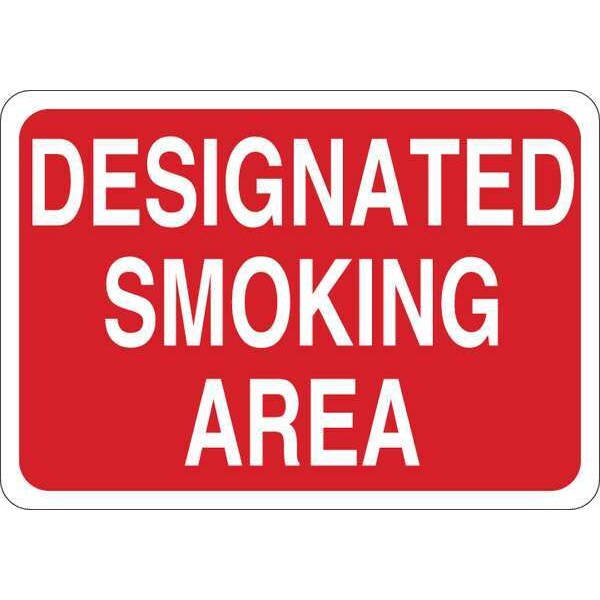 Smoking Area Sign, 7 in Height, 10 in Width, Plastic, English
