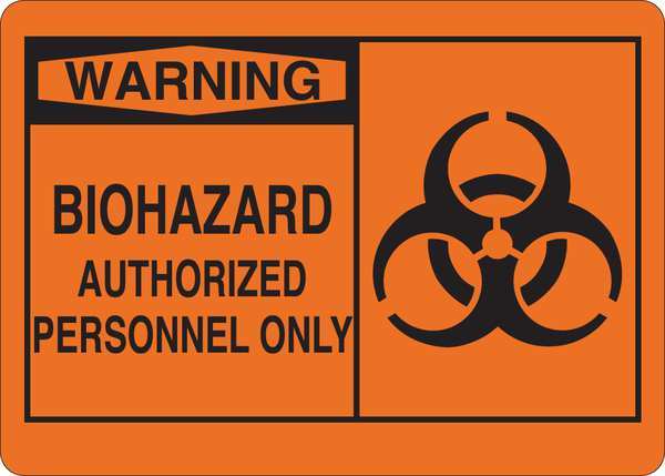 Warning Biohazard Sign, 10 in Height, 14 in Width, Vinyl, English