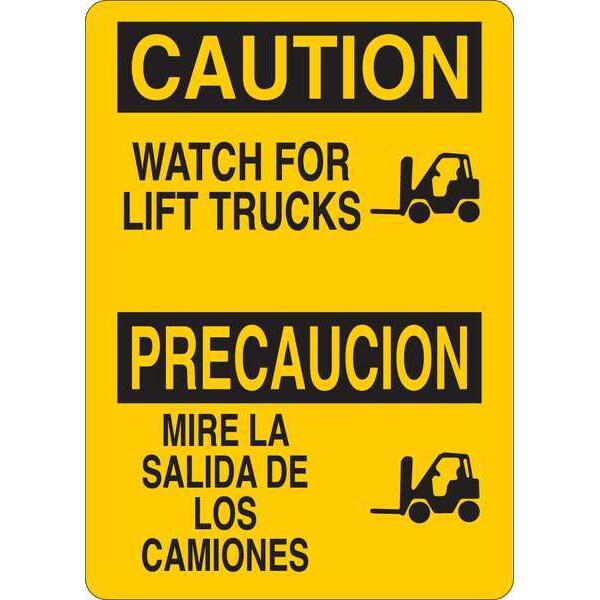 Caution Sign, 7 in H, 5 in W, Vinyl, English, Spanish, 35GF07