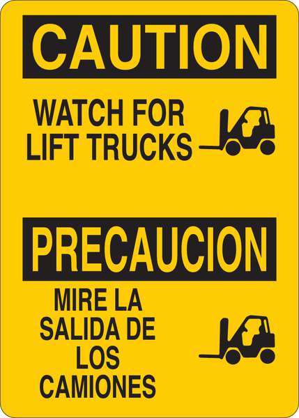 Caution Sign, 14 in H, 10 in W, Vinyl, English, Spanish, 34GK81