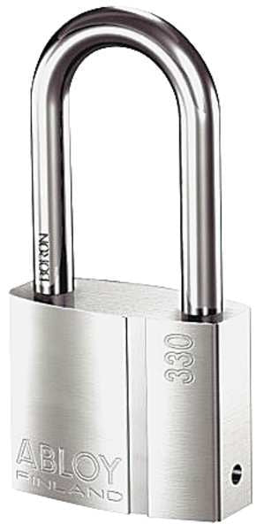 Padlock, Keyed Different, Long Shackle, Rectangular Brass Body, Hardened Steel Shackle, 1 in W