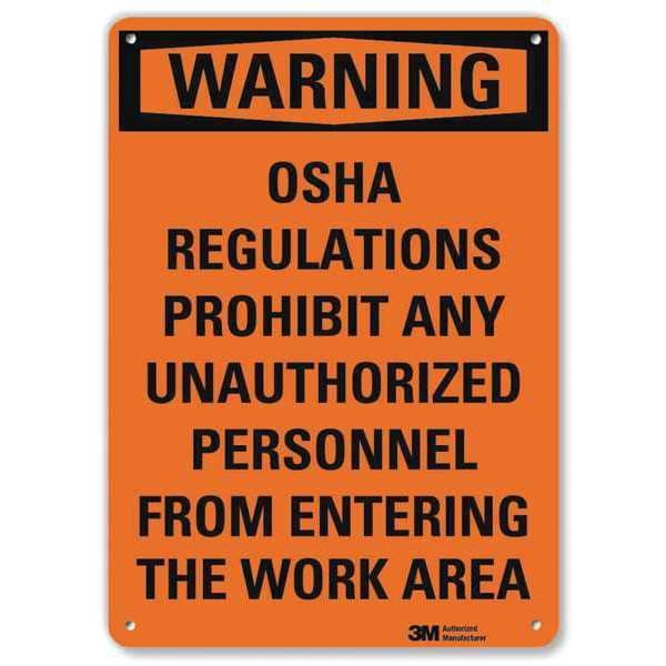 Warning Sign, 10 in Height, 7 in Width, Aluminum, Vertical Rectangle, English