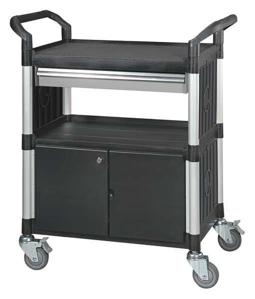 Fiber Glass/Polypropylene Enclosed Service Cart, 3 Shelves, 400 lb