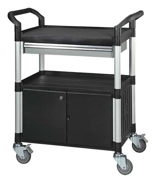 Fiber Glass/Polypropylene Enclosed Service Cart, 3 Shelves, 400 lb