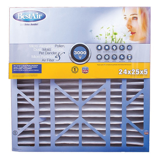 24x25x5 Synthetic Furnace Air Cleaner Filter, MERV 13 2 PK