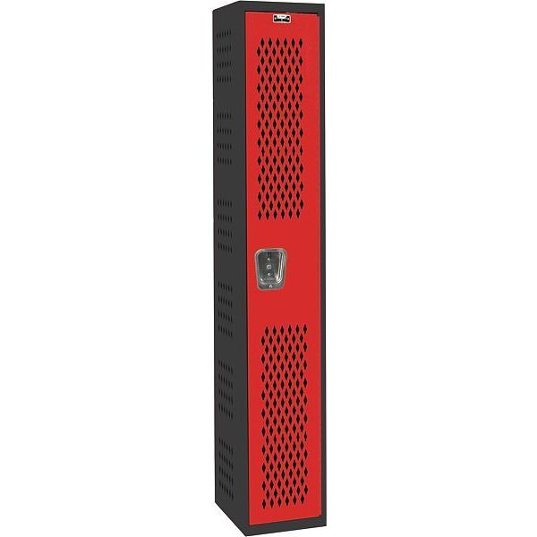 Wardrobe Locker, 12 in W, 18 in D, 72 in H, (1) Tier, (1) Wide, Red/Black