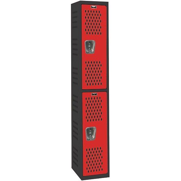 Wardrobe Locker, 12 in W, 18 in D, 72 in H, (1) Wide, (2) Tier, Red/Black