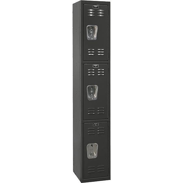 Wardrobe Locker, 12 in W, 18 in D, 72 in H, (1) Wide, (3) Openings, Black