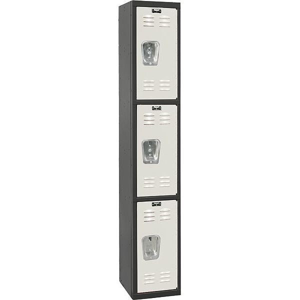 Wardrobe Locker, 12 in W, 18 in D, 72 in H, (1) Wide, (3) Openings, Light Gray/Black