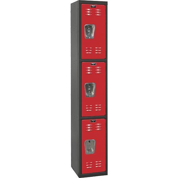 Wardrobe Locker, 12 in W, 18 in D, 72 in H, (1) Wide, (3) Openings, Red/Black