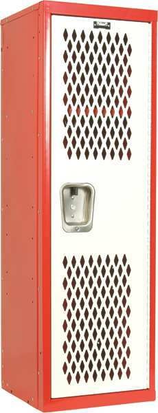 Wardrobe Locker, 15 in W, 15 in D, 48 in H, (1) Tier, (1) Wide, White/Red