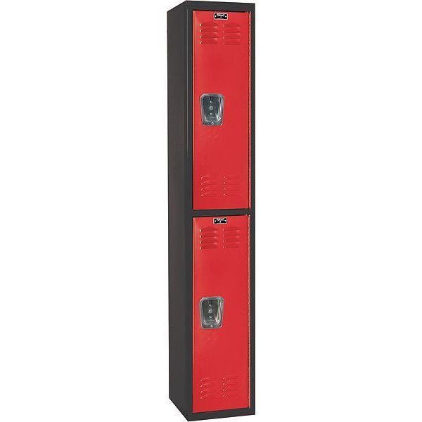 Wardrobe Locker, 12 in W, 18 in D, 72 in H, (1) Wide, (2) Openings, Red/Black
