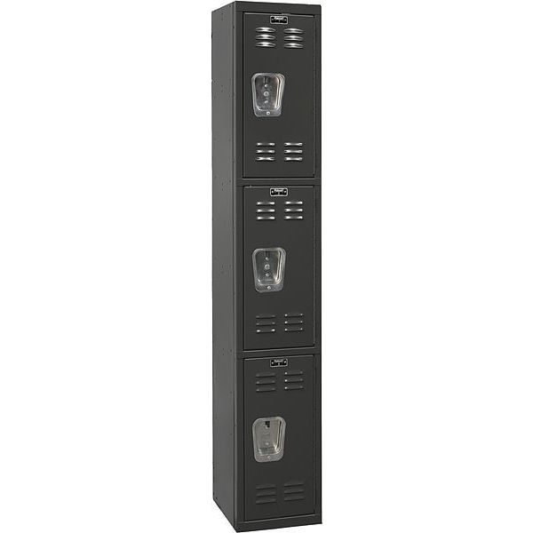 Wardrobe Locker, 12 in W, 18 in D, 72 in H, (1) Wide, (3) Openings, Black
