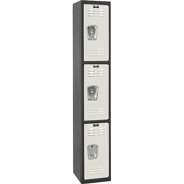 Wardrobe Locker, 12 in W, 18 in D, 72 in H, (1) Wide, (3) Openings, Light Gray/Black