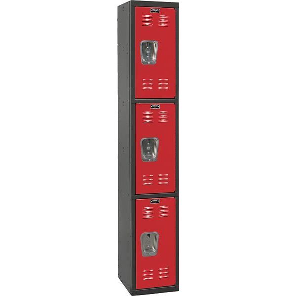 Wardrobe Locker, 12 in W, 18 in D, 72 in H, (1) Wide, (3) Openings, Red/Black