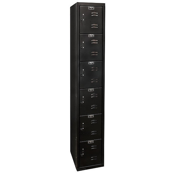 Box Locker, 12 in W, 18 in D, 72 in H, (1) Wide, (6) Tier, Black