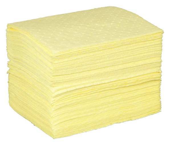 Sorbents, 22 gal. Harsh Chemicals Absorbed, Yellow, Polypropylene, 100 PK