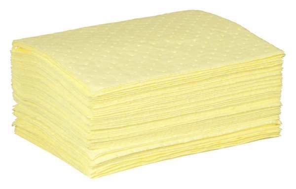 Sorbents, 9 gal/pk, 23 oz/pad, Harsh Chemicals Absorbed, Yellow, Polypropylene, 50 PK