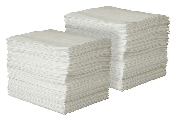 Sorbents, 43 gal. Oil Absorbed, White, Polypropylene, 200 PK