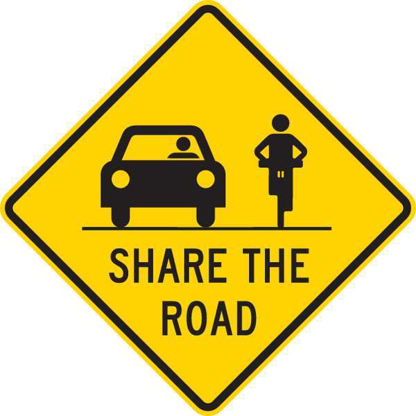 Share The Road Traffic Sign, 24 in H, 24 in W, Aluminum, Diamond, English, T1-1030-EG_24x24