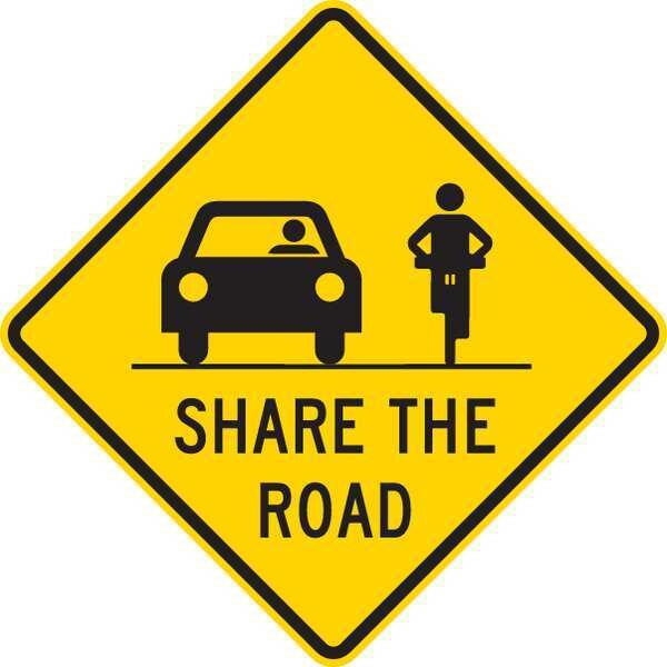 Share The Road Traffic Sign, 24 in H, 24 in W, Aluminum, Diamond, English, T1-1030-HI_24x24