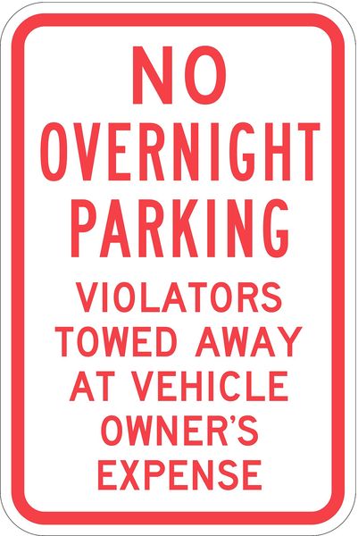 No Overnight Parking Sign, 18